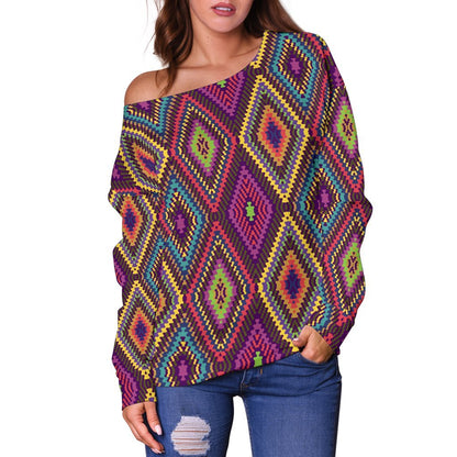 Southwestern Print Off Shoulder Sweatshirt