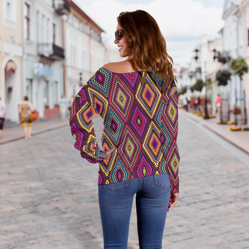 Southwestern Print Off Shoulder Sweatshirt