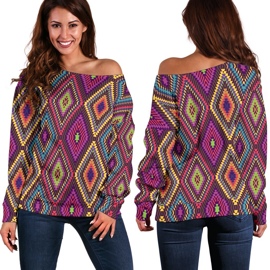 Southwestern Print Off Shoulder Sweatshirt