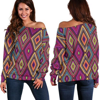 Southwestern Print Off Shoulder Sweatshirt