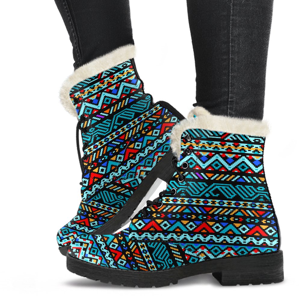Southwestern Style Faux Fur Leather Boots-JTAMIGO.COM