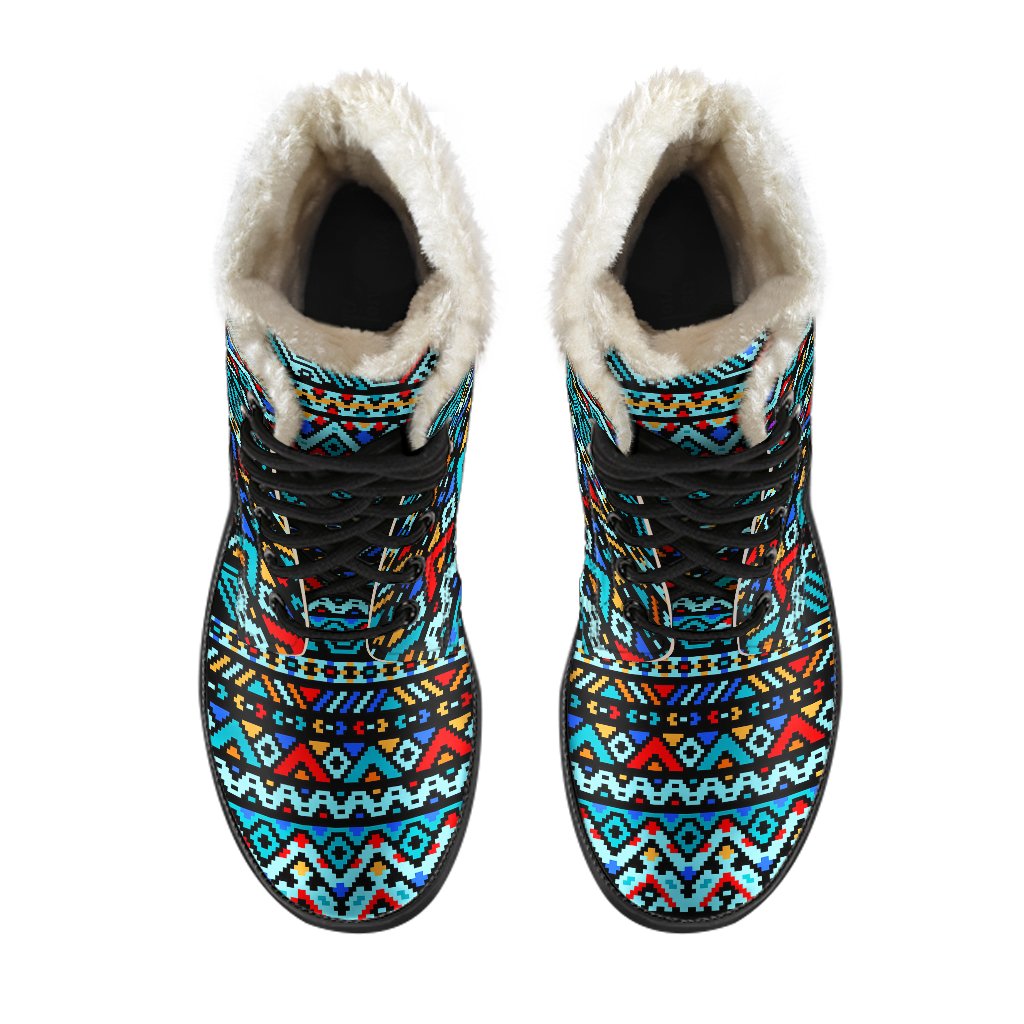 Southwestern Style Faux Fur Leather Boots-JTAMIGO.COM