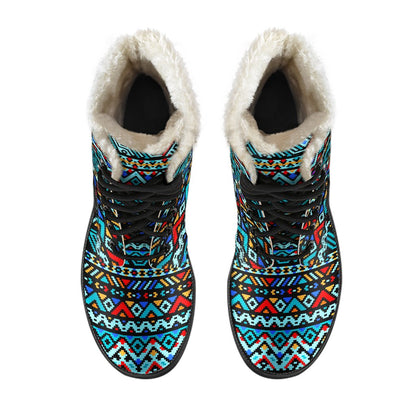 Southwestern Style Faux Fur Leather Boots-JTAMIGO.COM