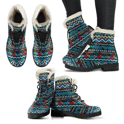 Southwestern Style Faux Fur Leather Boots-JTAMIGO.COM