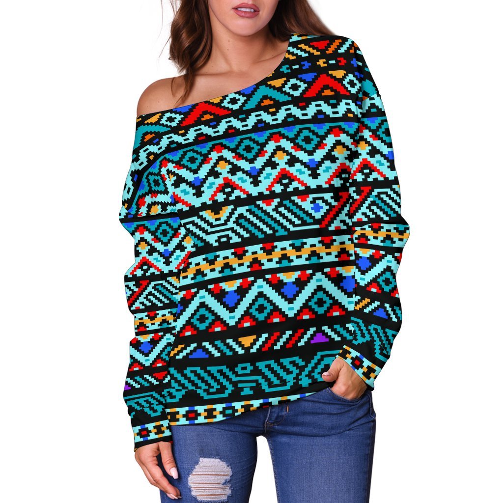 Southwestern Style Off Shoulder Sweatshirt