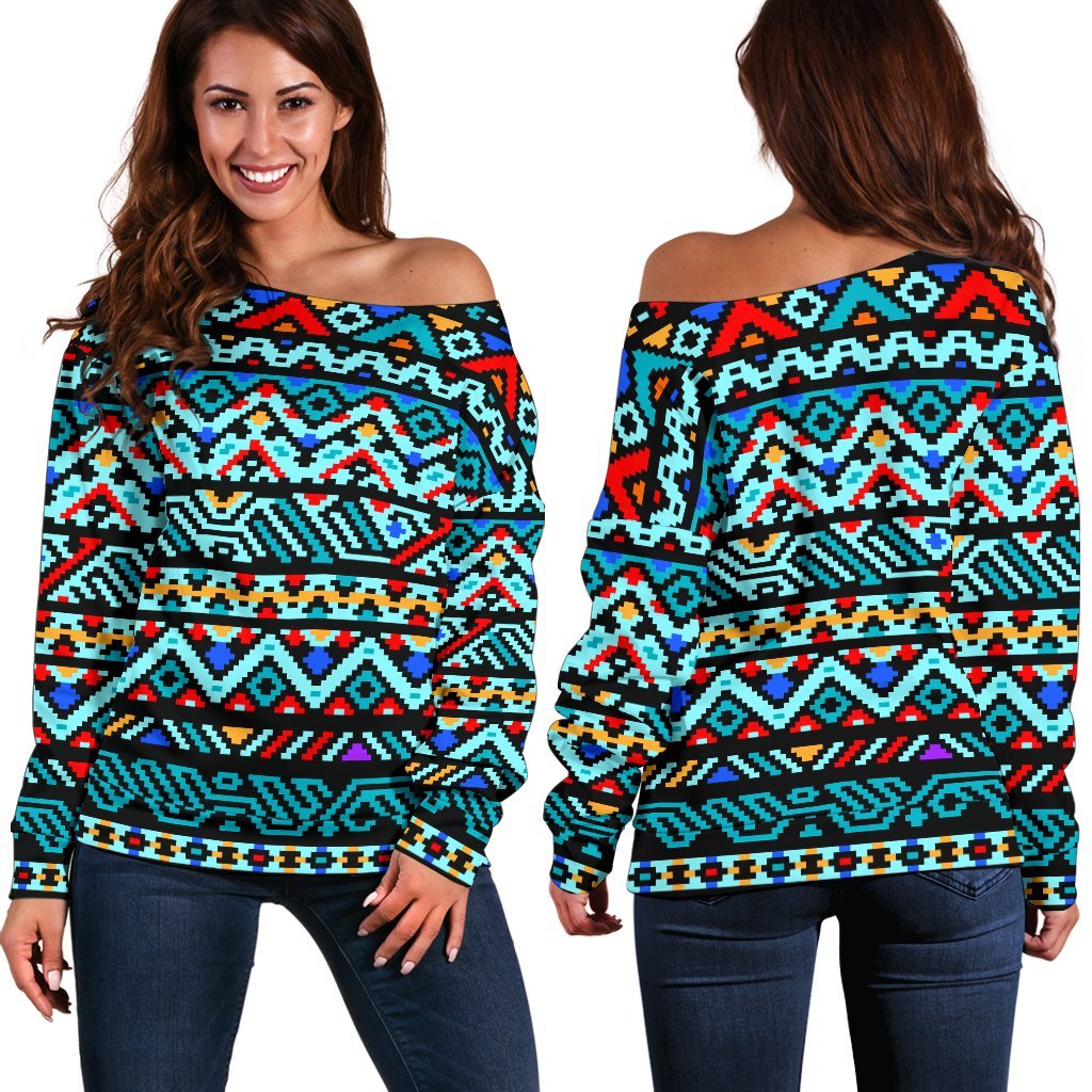 Southwestern Style Off Shoulder Sweatshirt