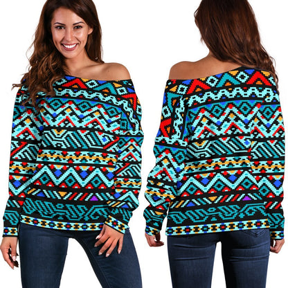 Southwestern Style Off Shoulder Sweatshirt