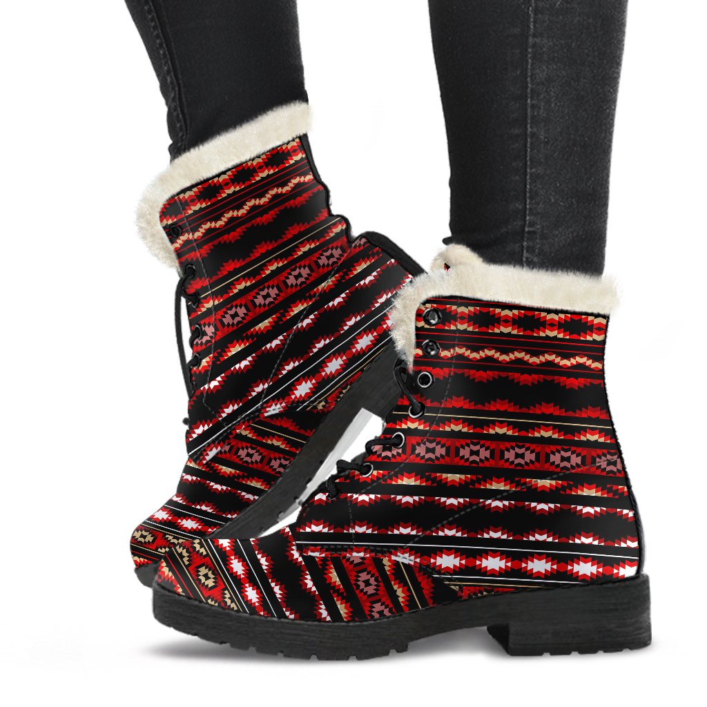 Southwestern Themed Faux Fur Leather Boots-JTAMIGO.COM