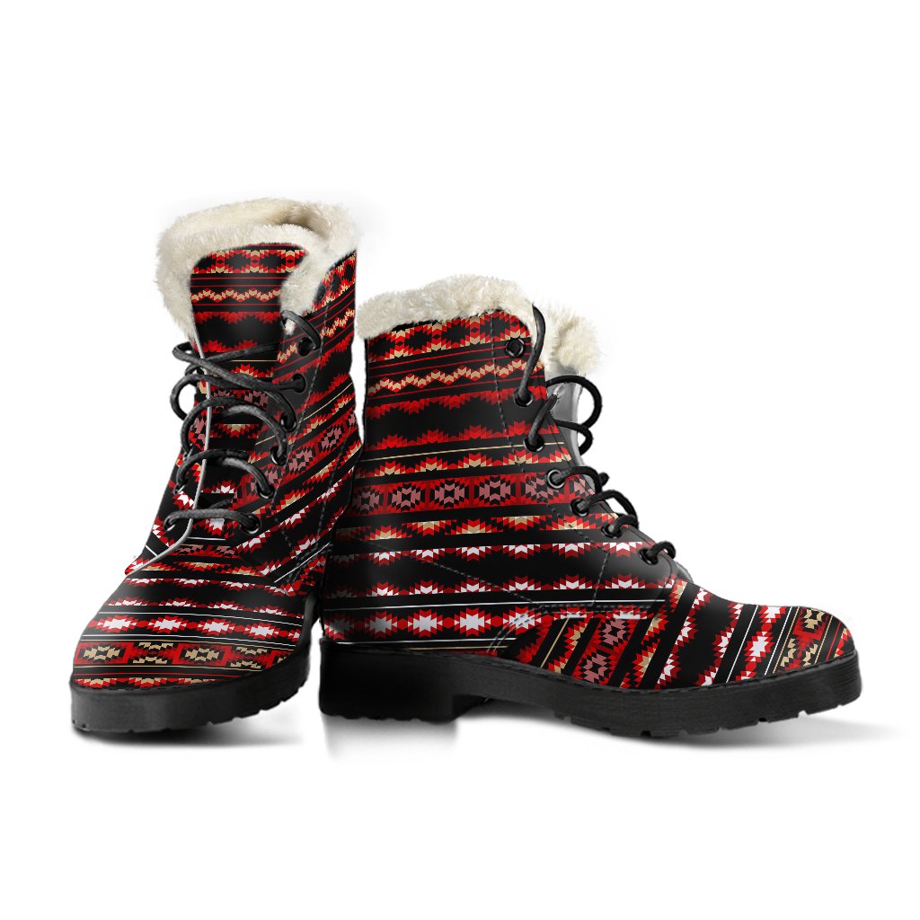 Southwestern Themed Faux Fur Leather Boots-JTAMIGO.COM
