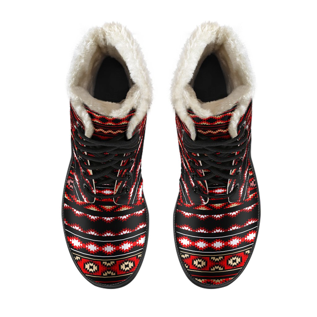 Southwestern Themed Faux Fur Leather Boots-JTAMIGO.COM