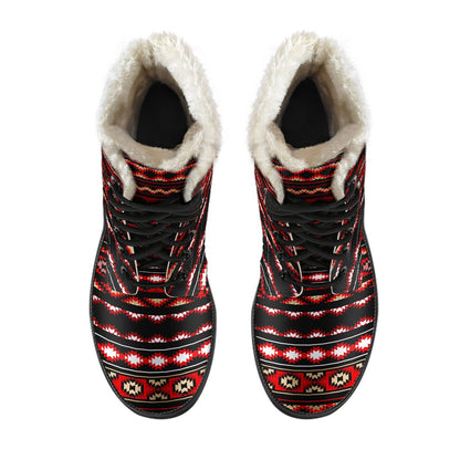 Southwestern Themed Faux Fur Leather Boots-JTAMIGO.COM