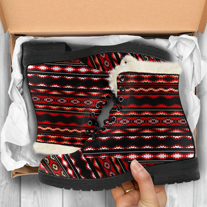 Southwestern Themed Faux Fur Leather Boots-JTAMIGO.COM