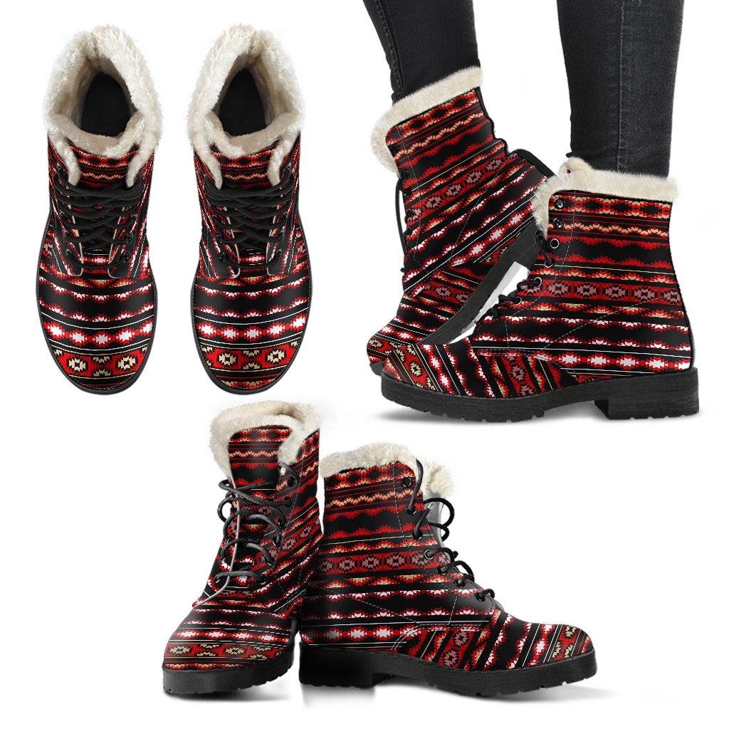 Southwestern Themed Faux Fur Leather Boots-JTAMIGO.COM