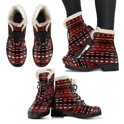 Southwestern Themed Faux Fur Leather Boots-JTAMIGO.COM