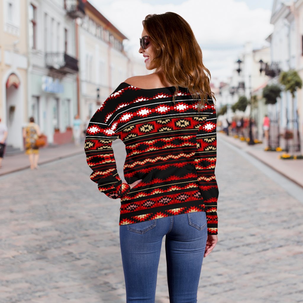 Southwestern Themed Off Shoulder Sweatshirt