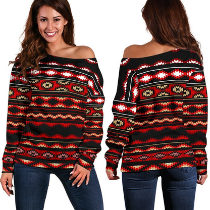 Southwestern Themed Off Shoulder Sweatshirt
