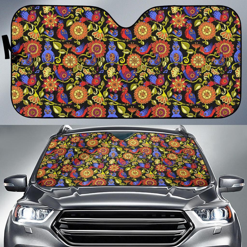 Steampunk Bird Design Themed Print Car Sun Shade For Windshield