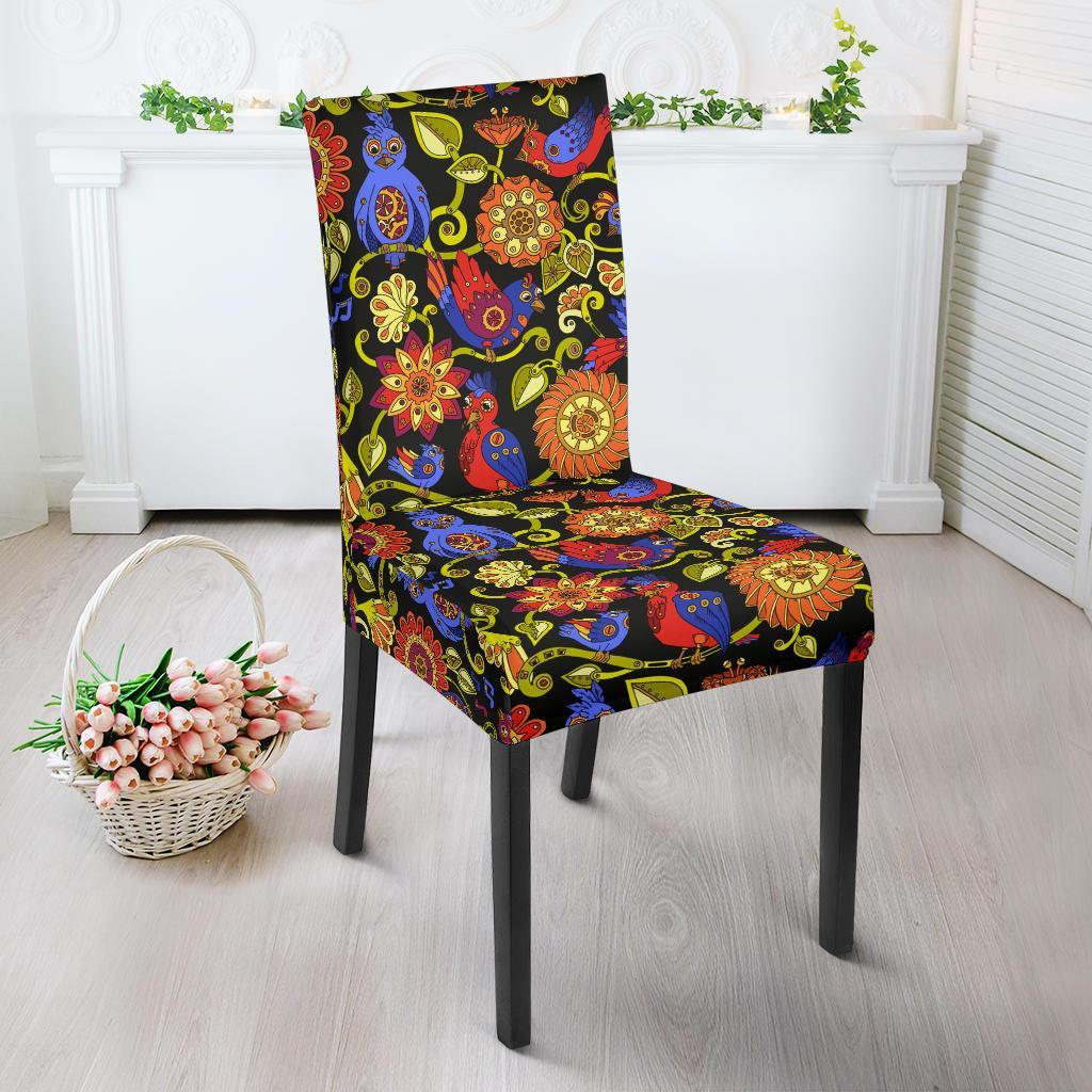 Steampunk Bird Design Themed Print Dining Chair Slipcover-JTAMIGO.COM