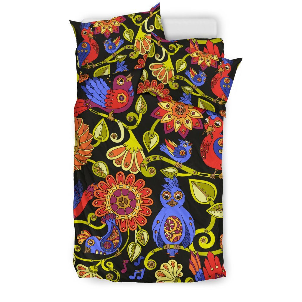 Steampunk Bird Design Themed Print Duvet Cover Bedding Set