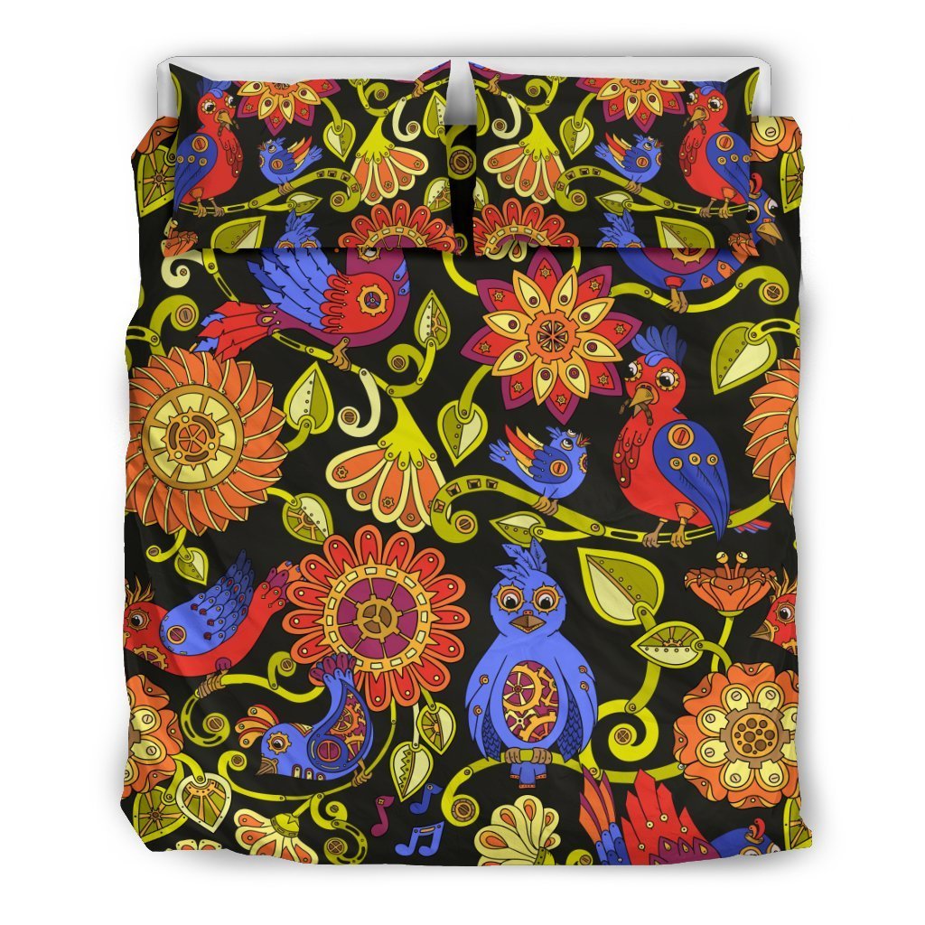 Steampunk Bird Design Themed Print Duvet Cover Bedding Set