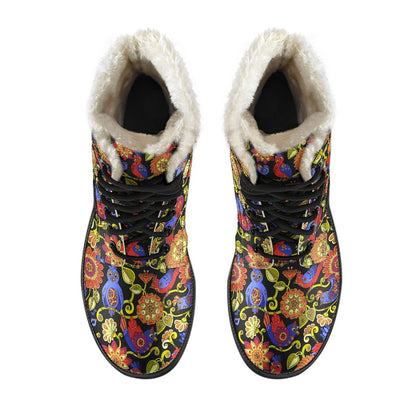 Steampunk Bird Design Themed Print Faux Fur Leather Boots-JTAMIGO.COM
