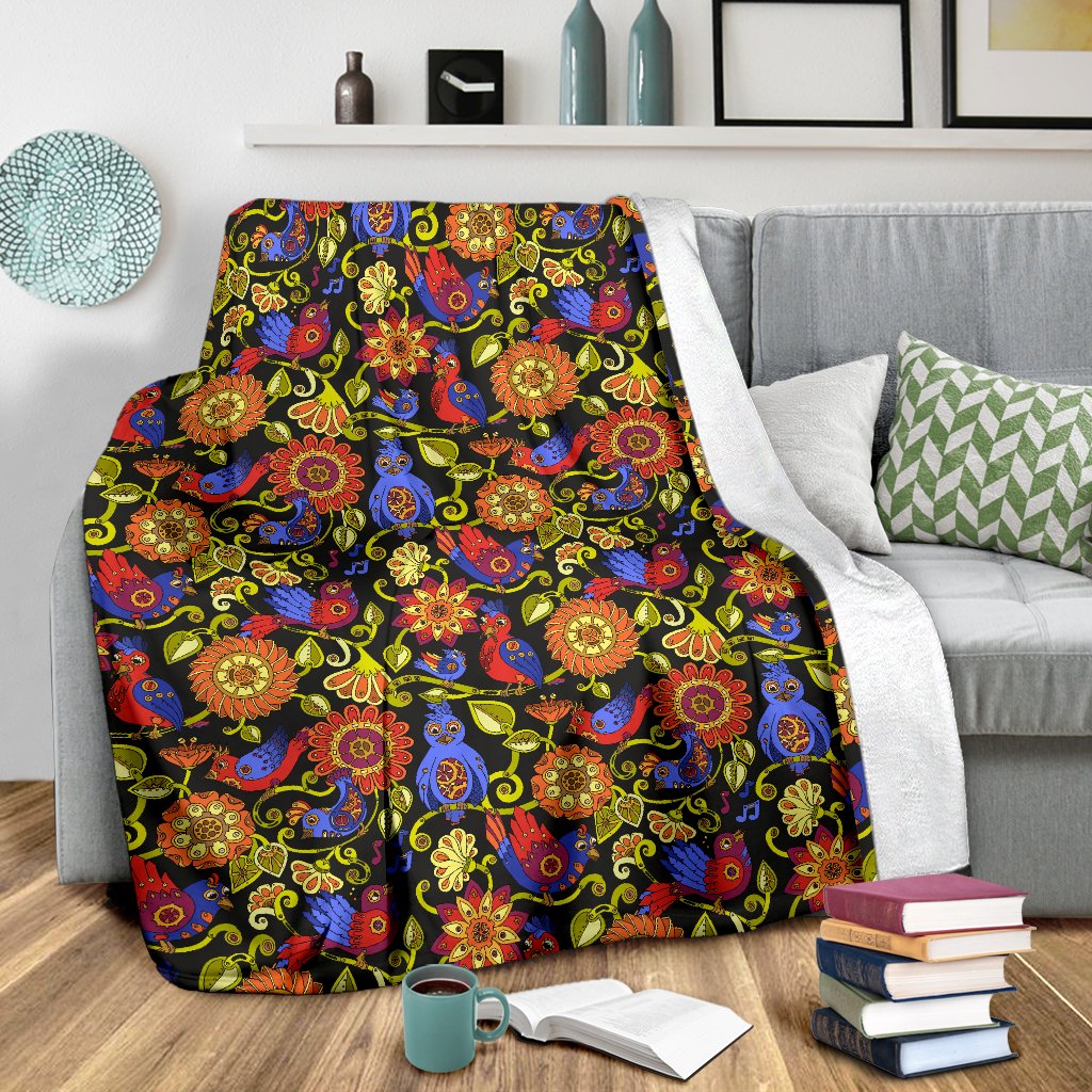 Steampunk Bird Design Themed Print Fleece Blanket