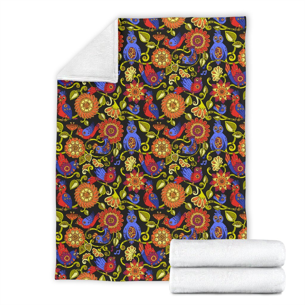 Steampunk Bird Design Themed Print Fleece Blanket