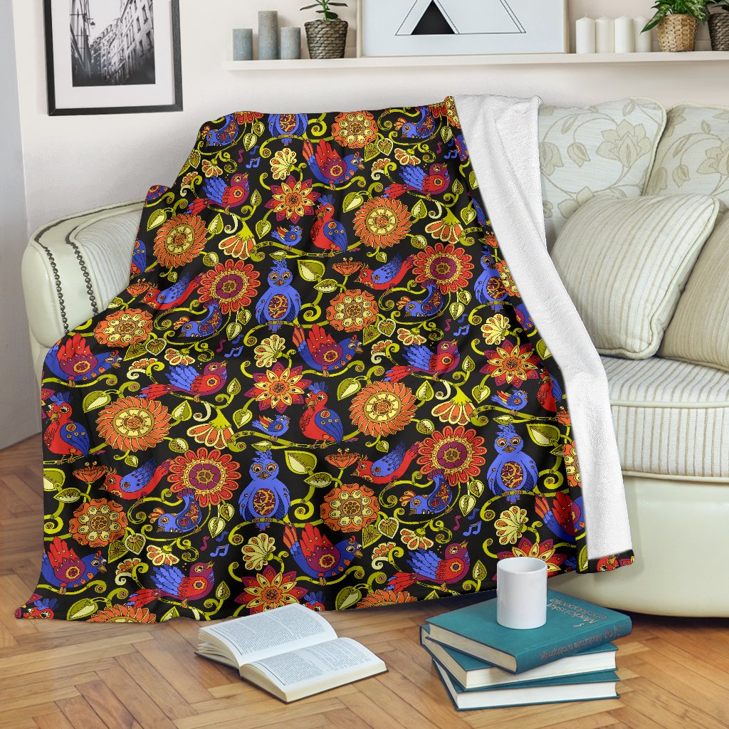 Steampunk Bird Design Themed Print Fleece Blanket