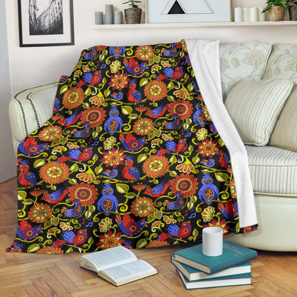 Steampunk Bird Design Themed Print Fleece Blanket
