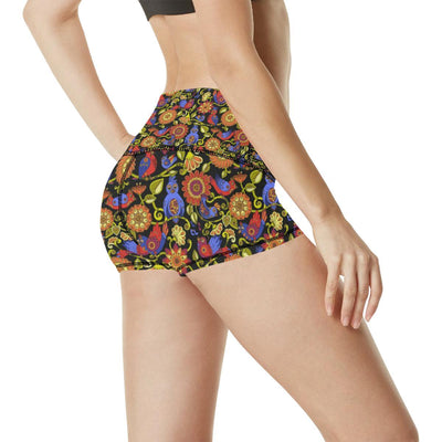 Steampunk Bird Design Themed Print High Waisted Spandex Shorts-JTAMIGO.COM