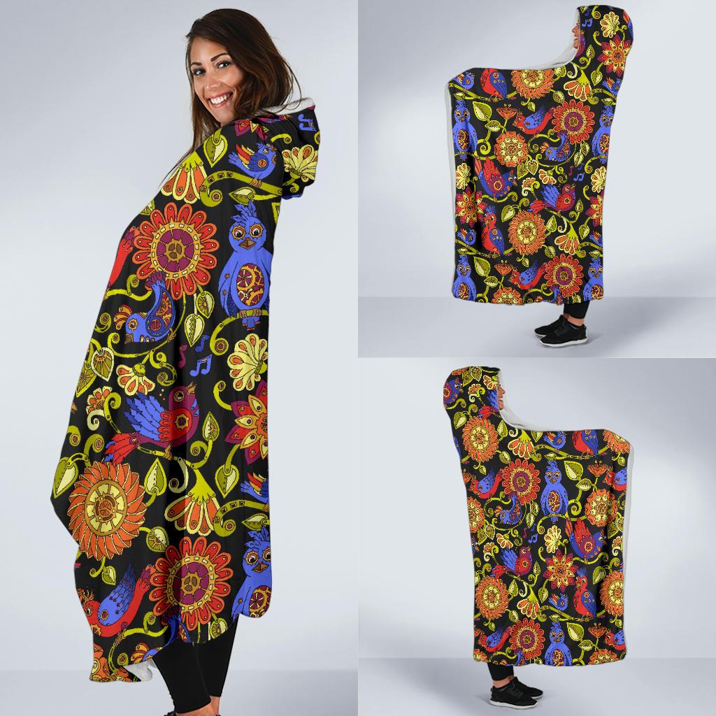 Steampunk Bird Design Themed Print Hooded Blanket-JTAMIGO.COM