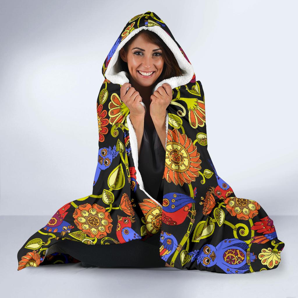 Steampunk Bird Design Themed Print Hooded Blanket-JTAMIGO.COM