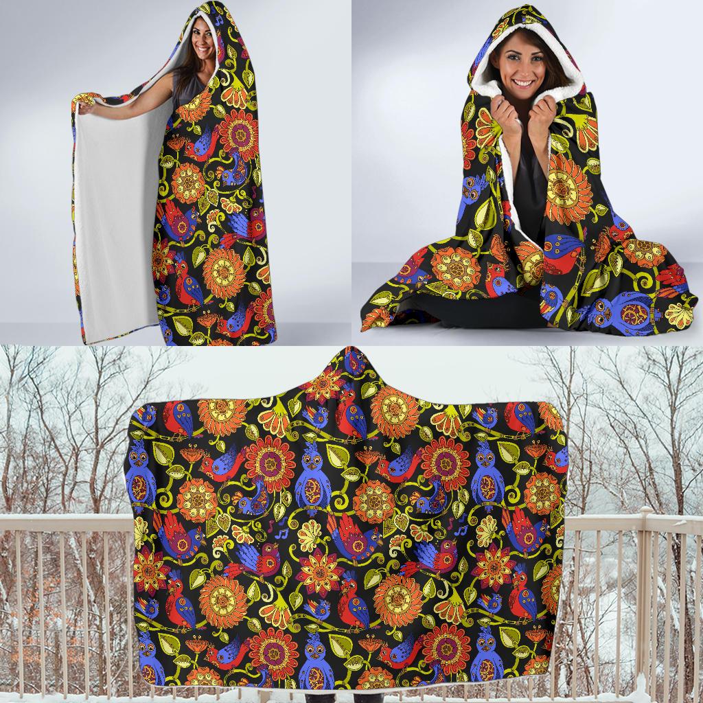 Steampunk Bird Design Themed Print Hooded Blanket-JTAMIGO.COM
