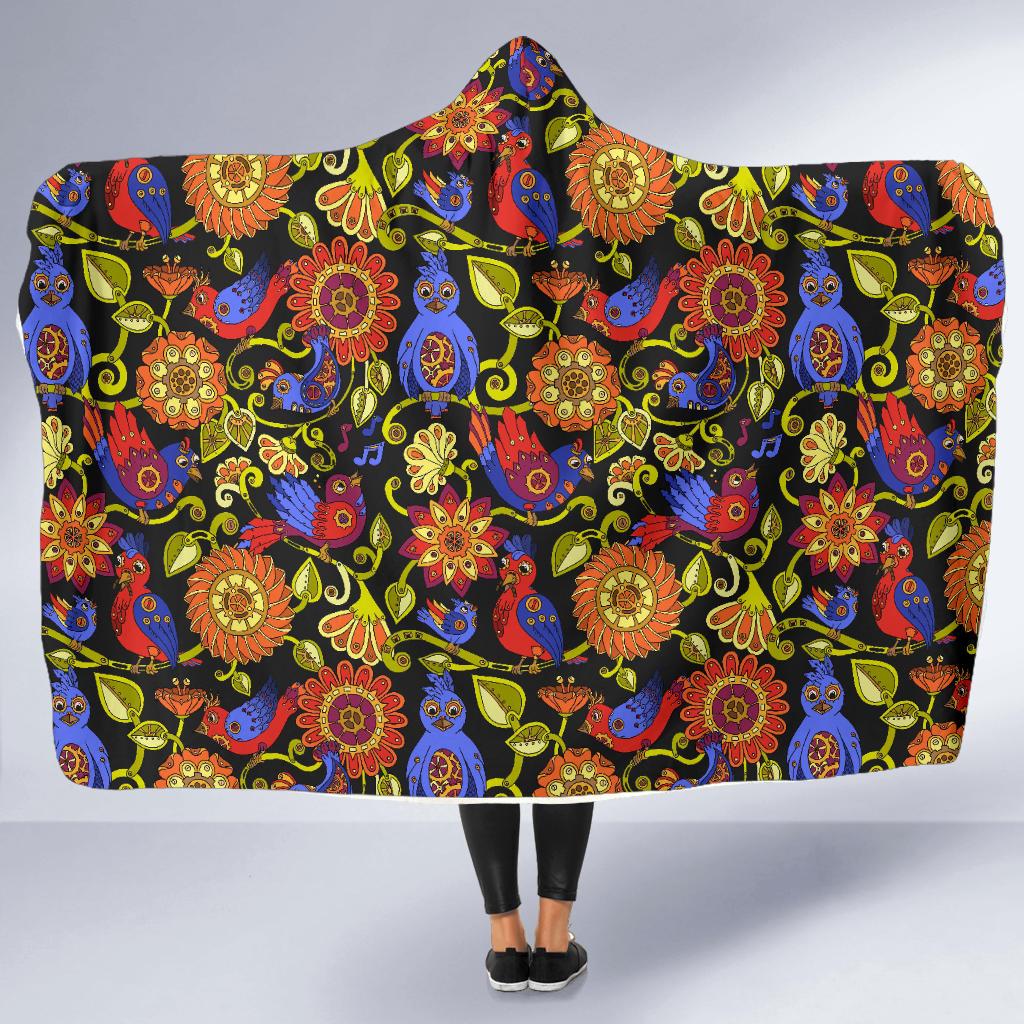 Steampunk Bird Design Themed Print Hooded Blanket-JTAMIGO.COM