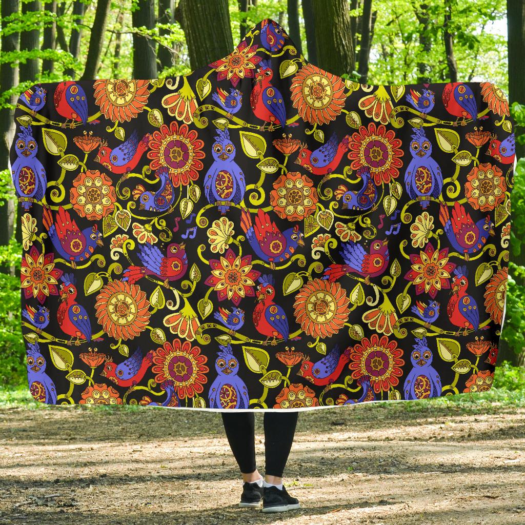 Steampunk Bird Design Themed Print Hooded Blanket-JTAMIGO.COM