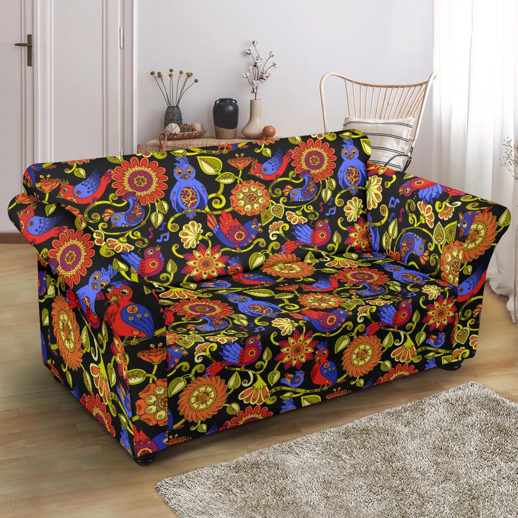 Steampunk Bird Design Themed Print Loveseat Slipcover-JTAMIGO.COM