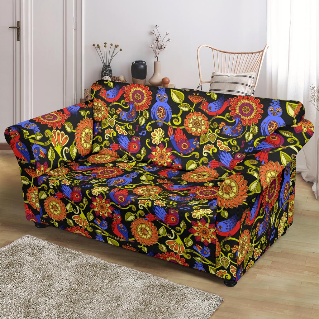 Steampunk Bird Design Themed Print Loveseat Slipcover-JTAMIGO.COM