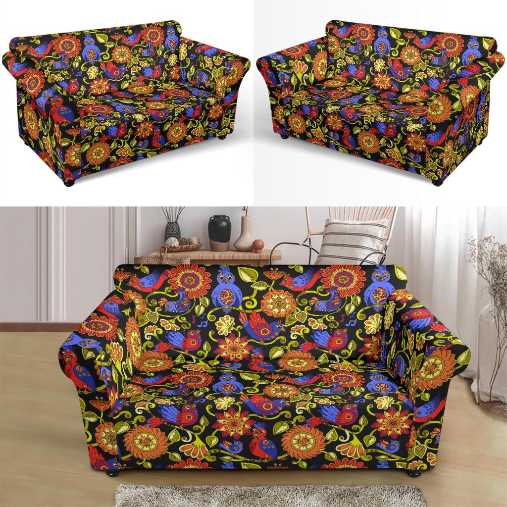 Steampunk Bird Design Themed Print Loveseat Slipcover-JTAMIGO.COM