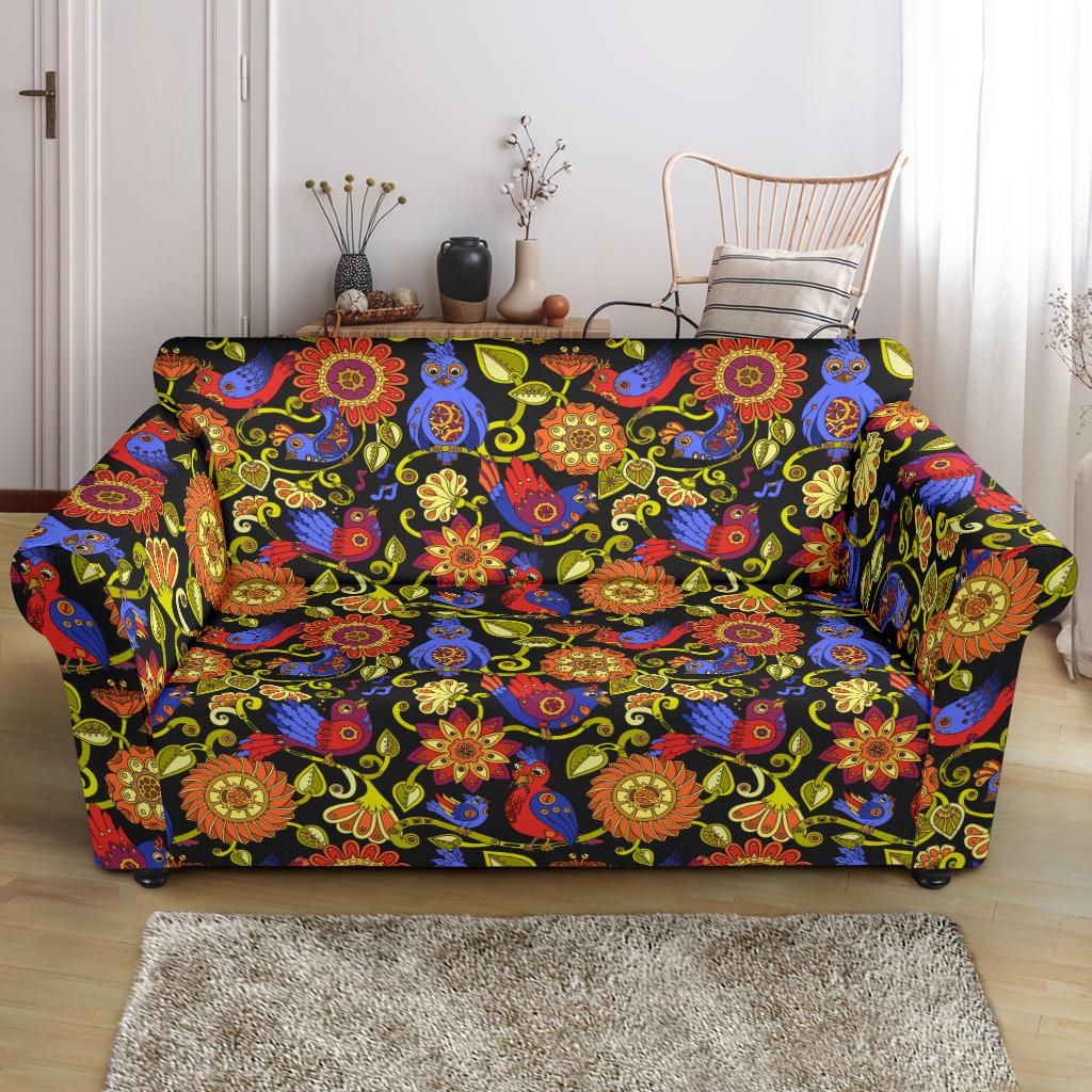 Steampunk Bird Design Themed Print Loveseat Slipcover-JTAMIGO.COM