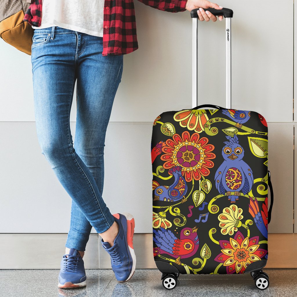 Steampunk Bird Design Themed Print Luggage Cover Protector