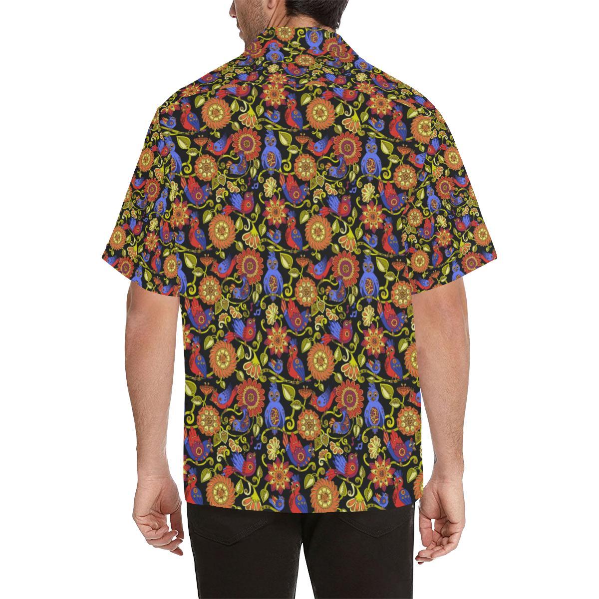 Steampunk Bird Design Themed Print Men Aloha Hawaiian Shirt
