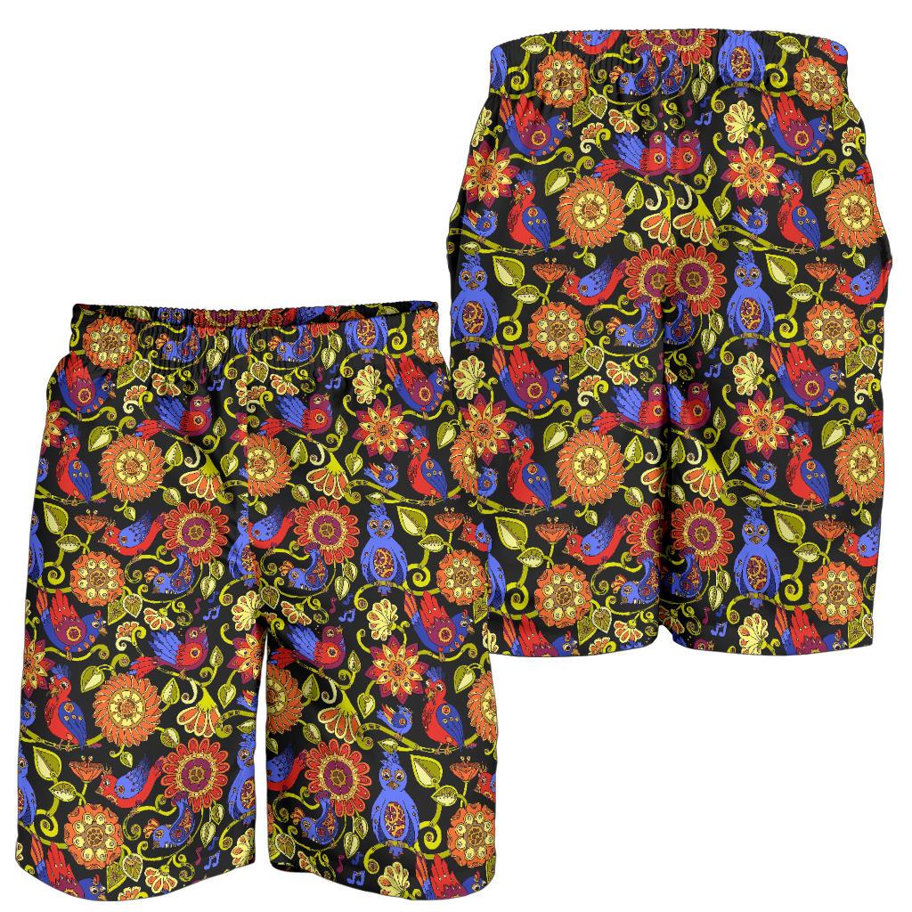 Steampunk Bird Design Themed Print Mens Shorts-JTAMIGO.COM