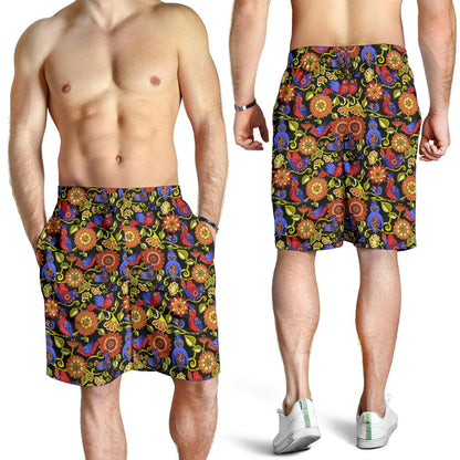 Steampunk Bird Design Themed Print Mens Shorts-JTAMIGO.COM