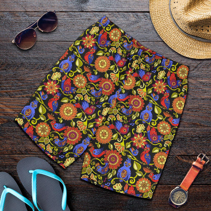 Steampunk Bird Design Themed Print Mens Shorts-JTAMIGO.COM