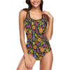 Steampunk Bird Design Themed Print One Piece Swimsuit-JTAMIGO.COM