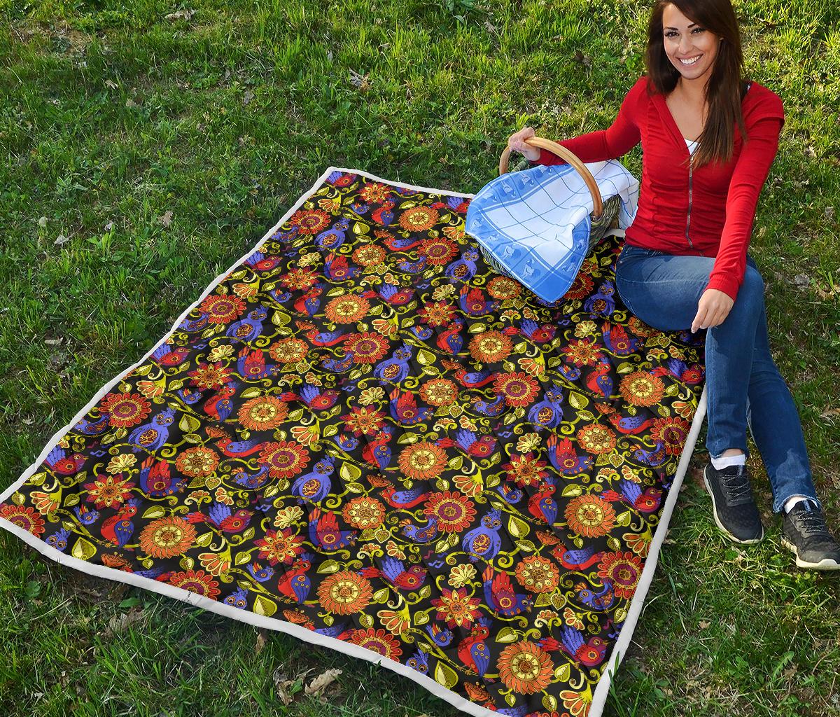 Steampunk Bird Design Themed Print Premium Quilt-JTAMIGO.COM