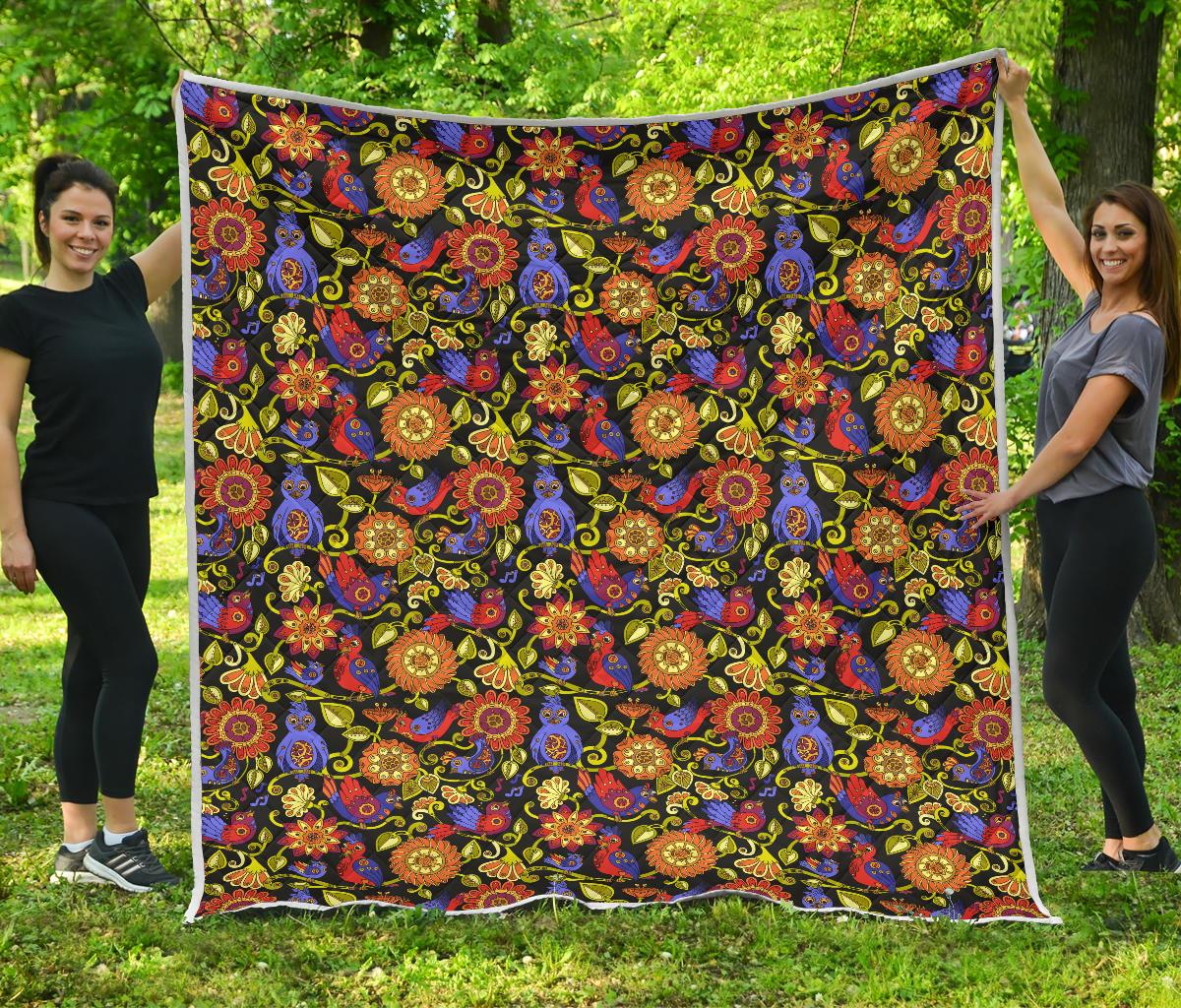 Steampunk Bird Design Themed Print Premium Quilt-JTAMIGO.COM