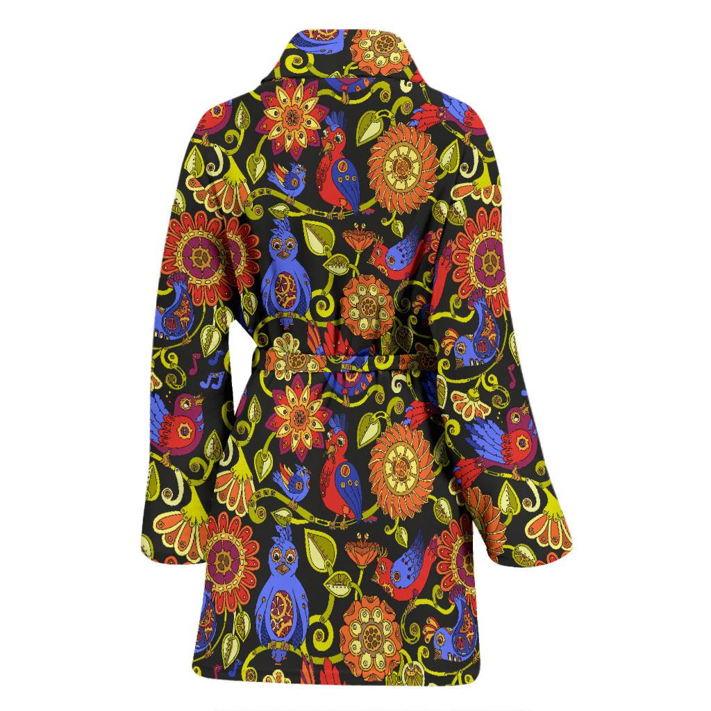 Steampunk Bird Design Themed Print Women Bath Robe-JTAMIGO.COM