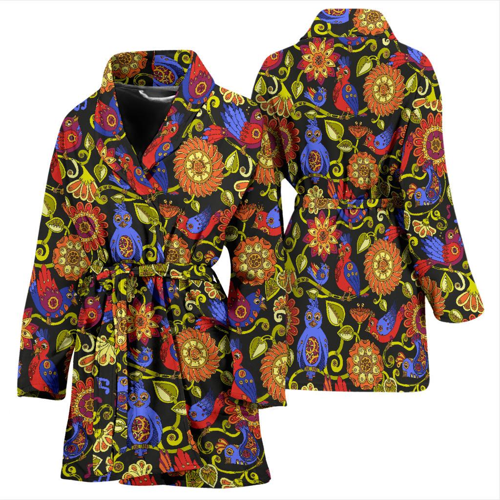 Steampunk Bird Design Themed Print Women Bath Robe-JTAMIGO.COM