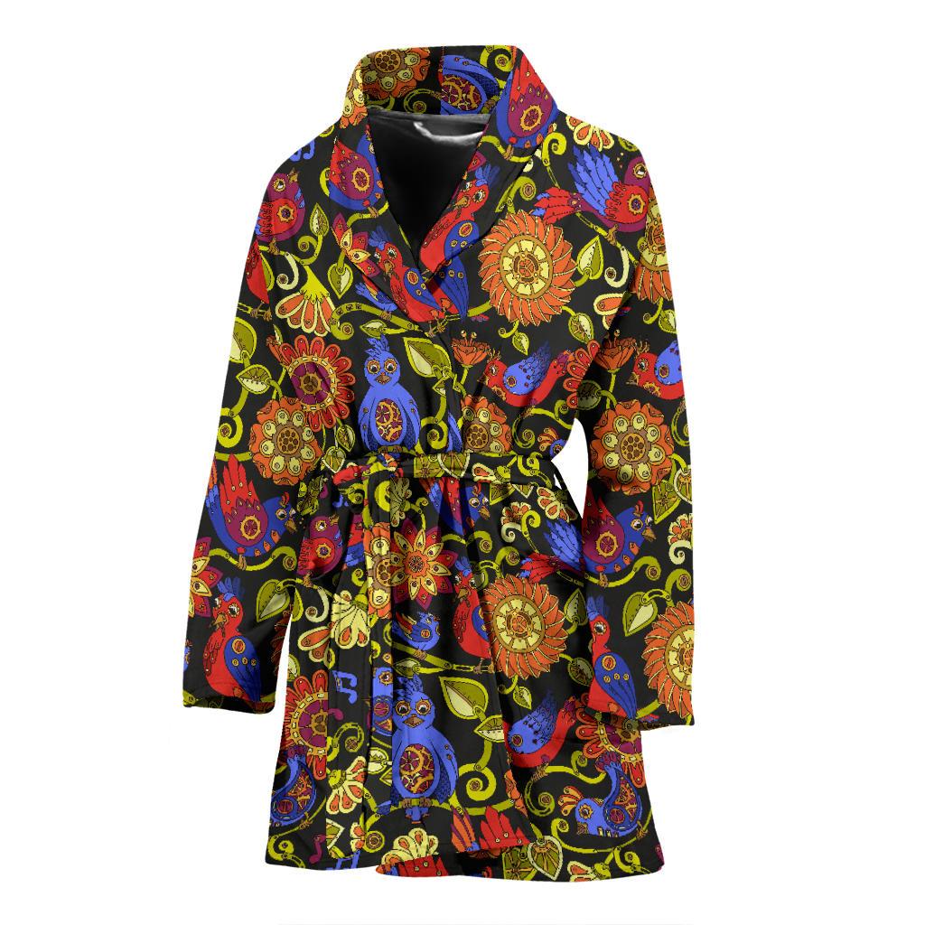 Steampunk Bird Design Themed Print Women Bath Robe-JTAMIGO.COM